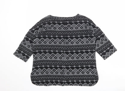 Next Womens Black Round Neck Geometric Polyester Pullover Jumper Size 8