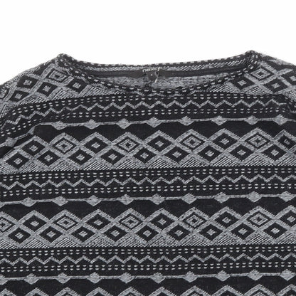 Next Womens Black Round Neck Geometric Polyester Pullover Jumper Size 8