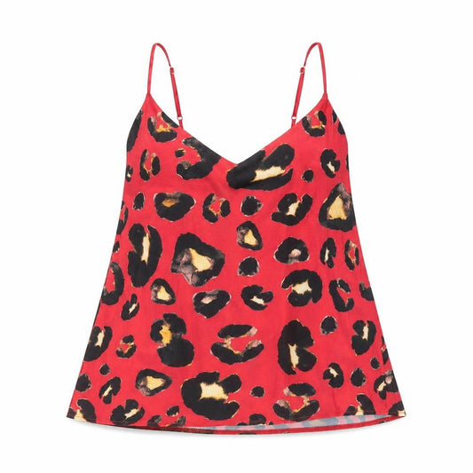 Boohoo Womens Red Animal Print Polyester Basic Tank Size 10 V-Neck - Leopard Print