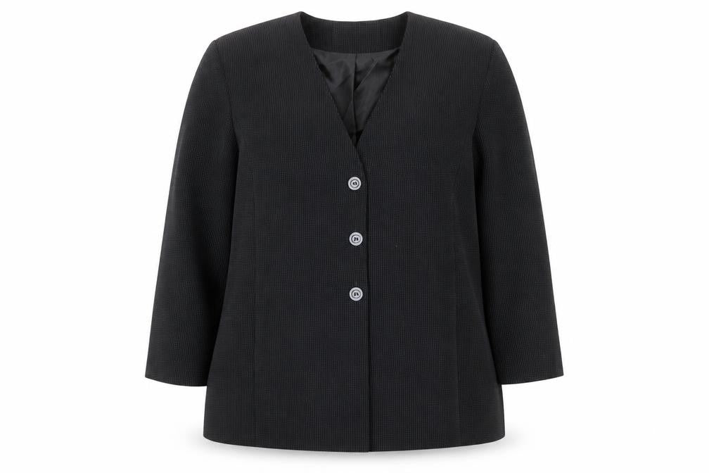 Authentic Womens Black Geometric Polyester Jacket Blazer Size 22