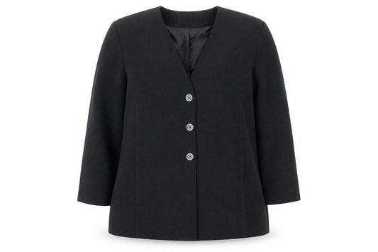 Authentic Womens Black Geometric Polyester Jacket Blazer Size 22