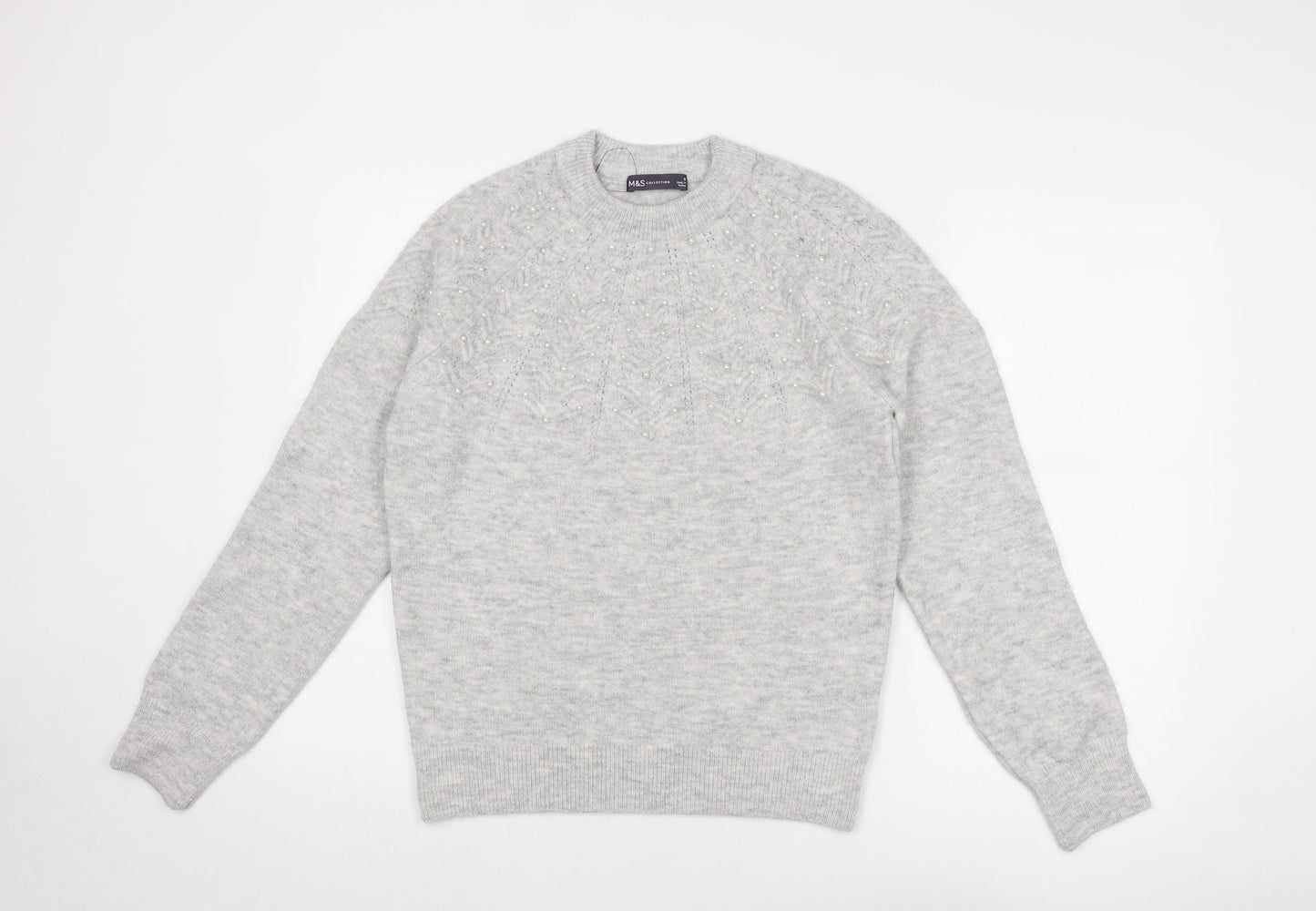 Marks and Spencer Womens Grey Crew Neck Acrylic Pullover Jumper Size S