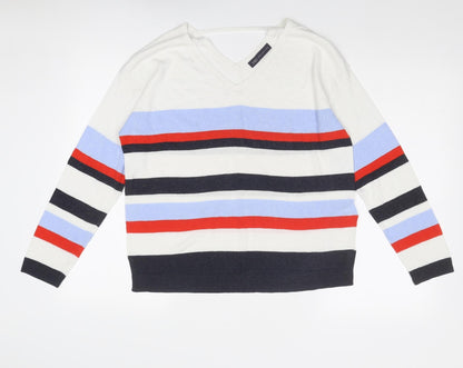 Marks & Spencer Womens Multicoloured V-Neck Striped Viscose Pullover Jumper Size 12