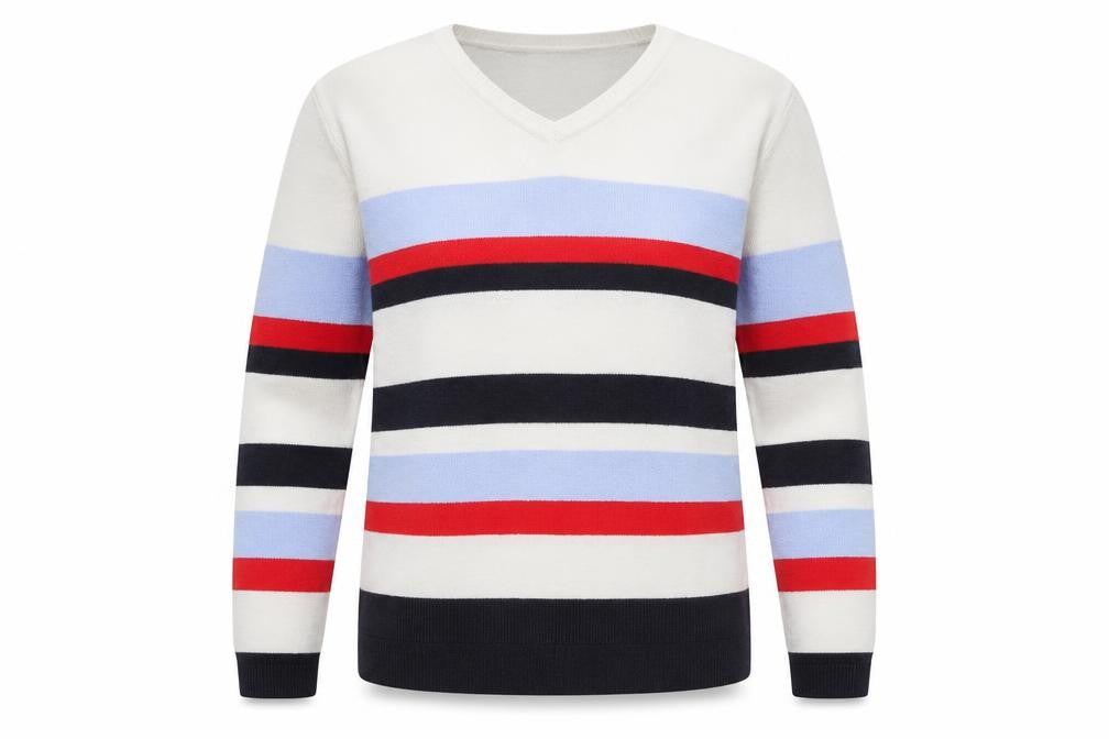 Marks & Spencer Womens Multicoloured V-Neck Striped Viscose Pullover Jumper Size 12