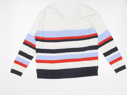 Marks & Spencer Womens Multicoloured V-Neck Striped Viscose Pullover Jumper Size 12