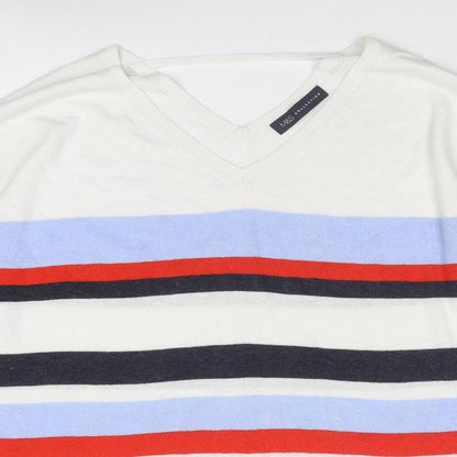 Marks & Spencer Womens Multicoloured V-Neck Striped Viscose Pullover Jumper Size 12