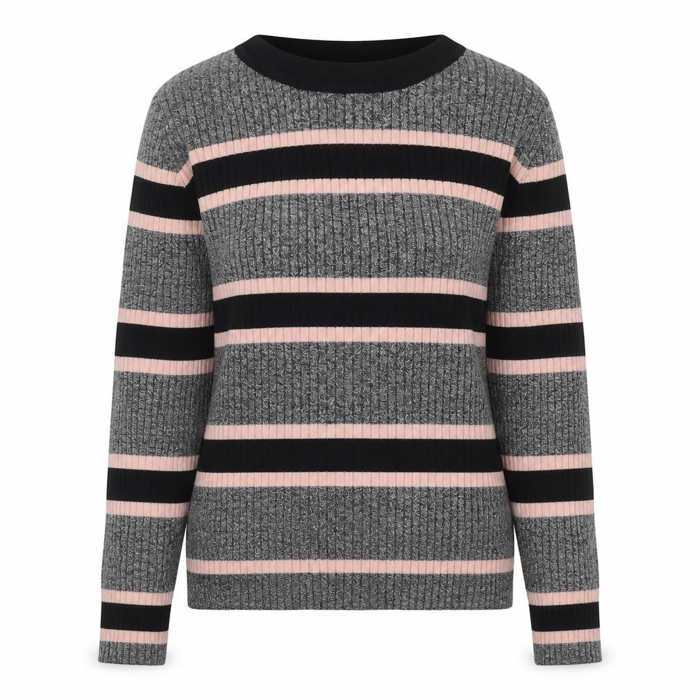 Divided by H&M Womens Grey Round Neck Striped Viscose Pullover Jumper Size M