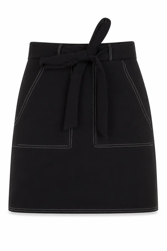 PRETTYLITTLETHING Womens Black Polyester A-Line Skirt Size 8 Tie