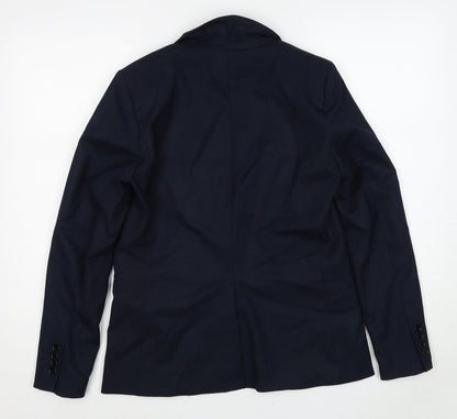 H&M Womens Blue Polyester Jacket Suit Jacket Size 10