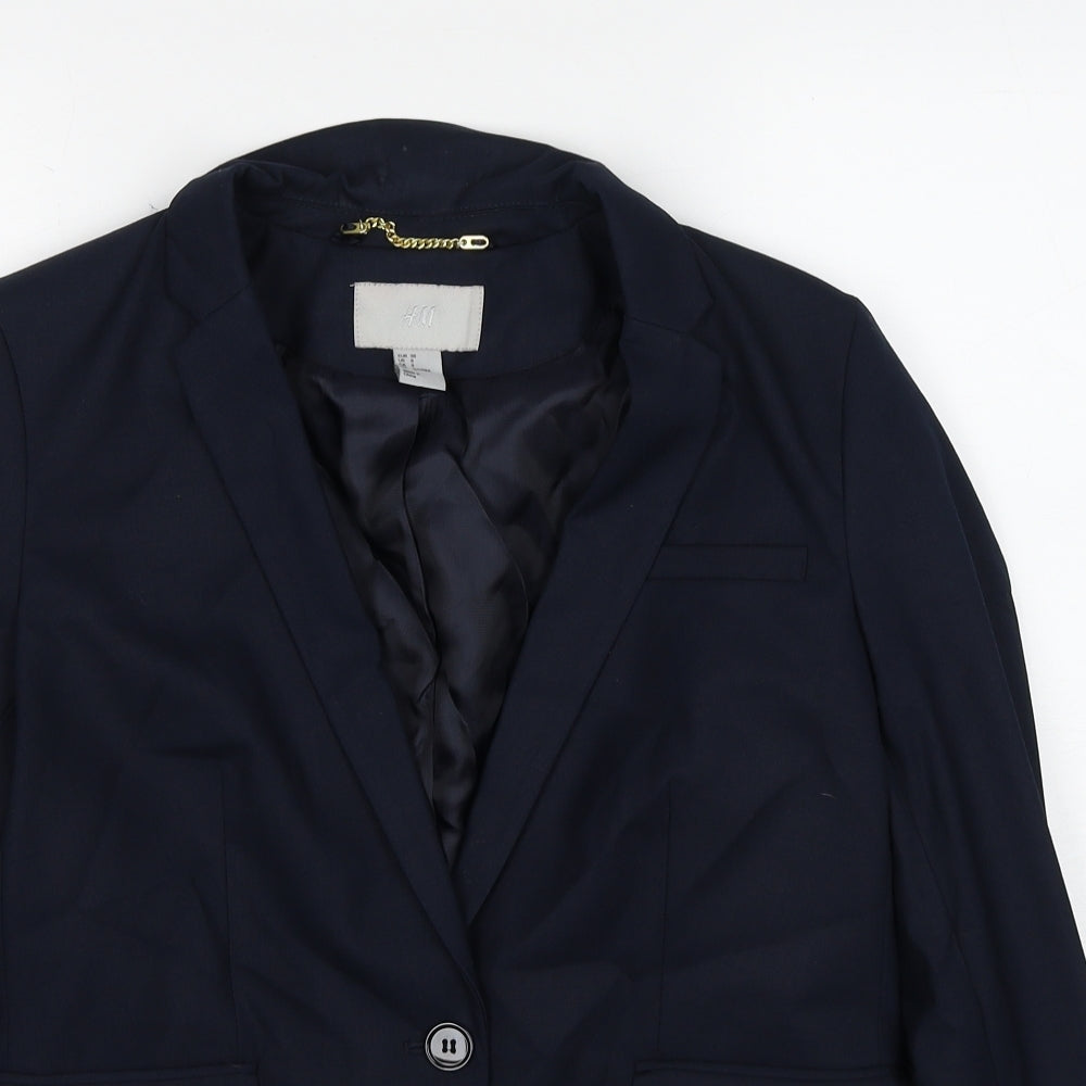 H&M Womens Blue Polyester Jacket Suit Jacket Size 10