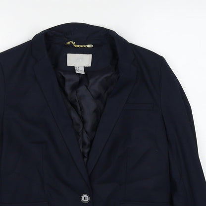H&M Womens Blue Polyester Jacket Suit Jacket Size 10
