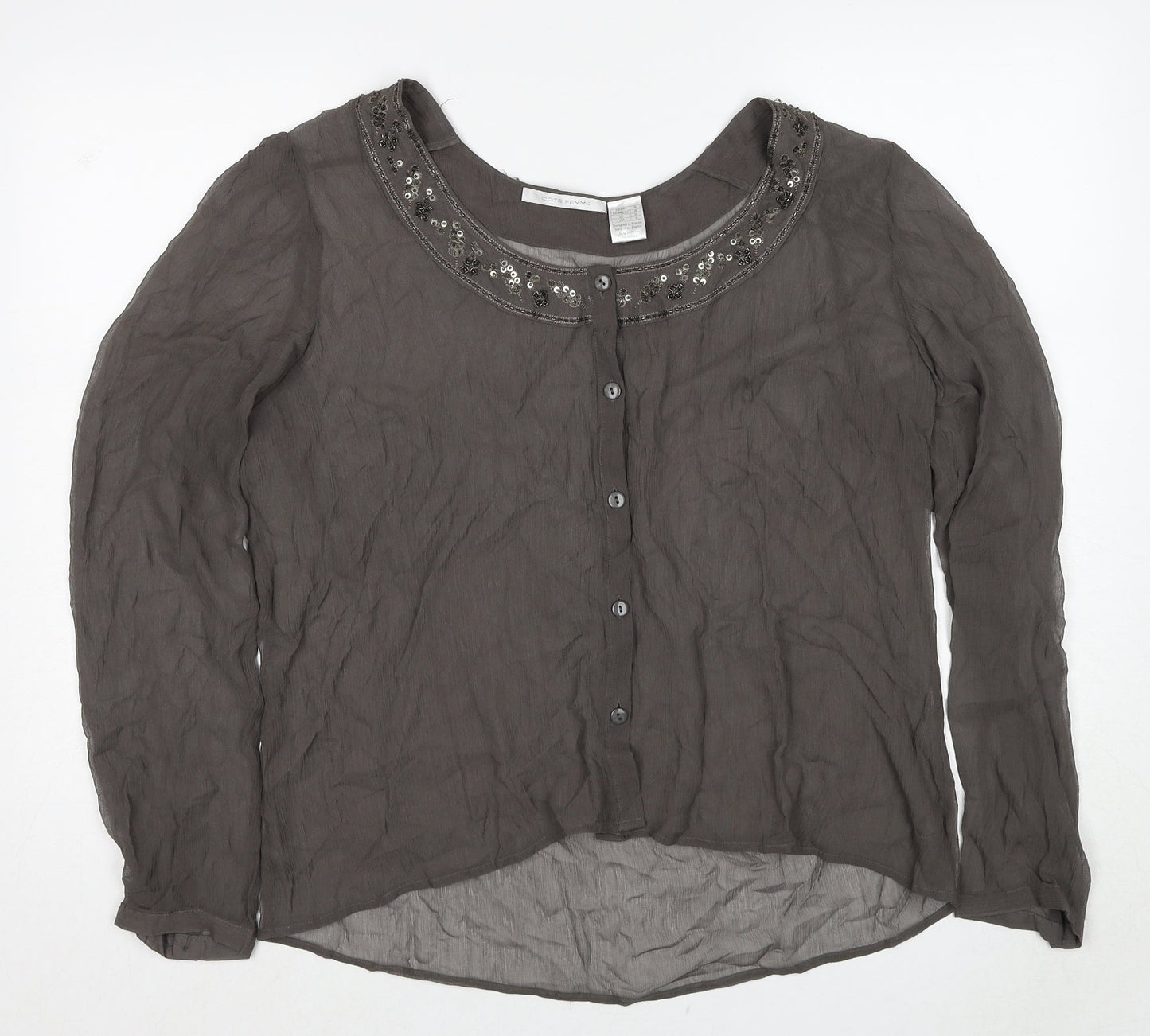 Cote Femme Womens Brown Polyester Basic Button-Up Size 20 Round Neck