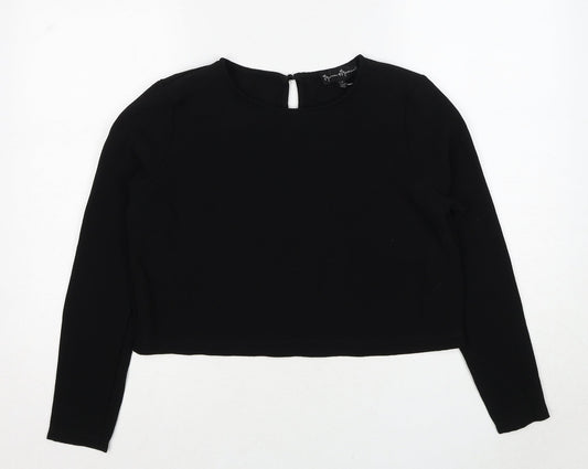 Mercer & Madison Womens Black Polyester Basic Blouse Size M Round Neck