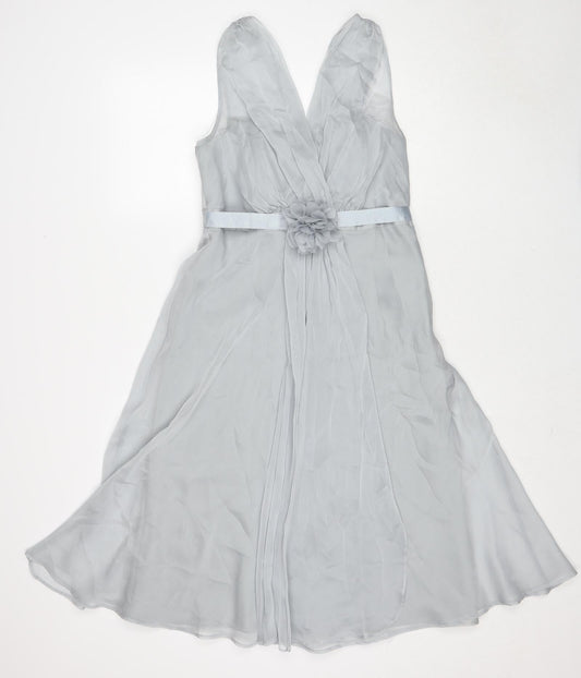 Debut Womens Grey Polyester Fit & Flare Size 12 V-Neck Zip - Flower Detail