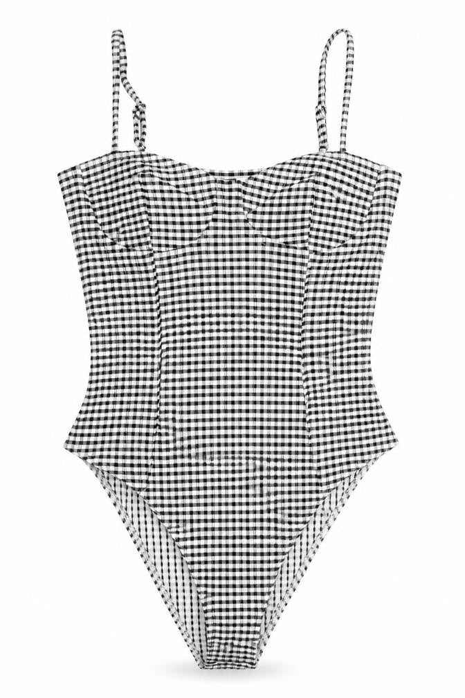 H&M Womens Black Check Polyester Bodysuit One-Piece Size S Snap