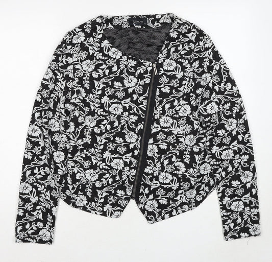 Intown Womens Black Geometric Jacket Size 12 Zip