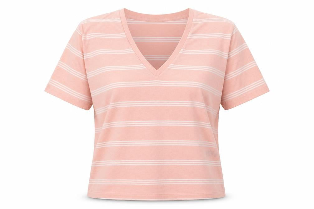 ASOS Womens Pink Striped Polyester Basic T-Shirt Size 8 V-Neck