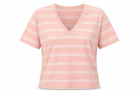 ASOS Womens Pink Striped Polyester Basic T-Shirt Size 8 V-Neck