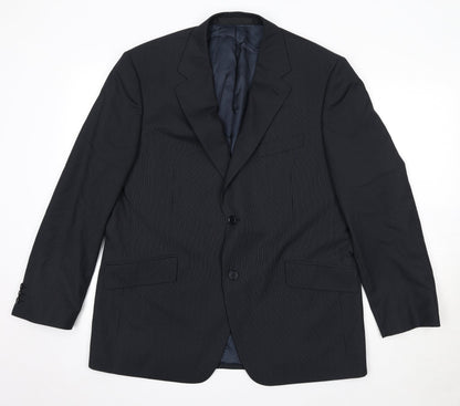 Additional front view of Autograph men’s blue striped polyester jacket suit jacket, size 42, regular