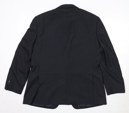 Back view of Autograph men’s blue striped polyester jacket suit jacket, size 42, regular