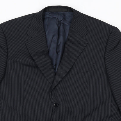 Close-up detail of Autograph men’s blue striped polyester jacket suit jacket, size 42, regular