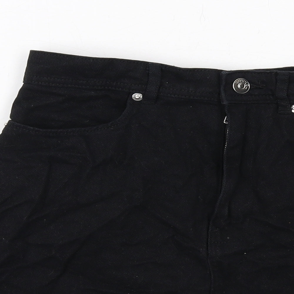 H&M Womens Black Cotton A-Line Skirt Size 8 Zip