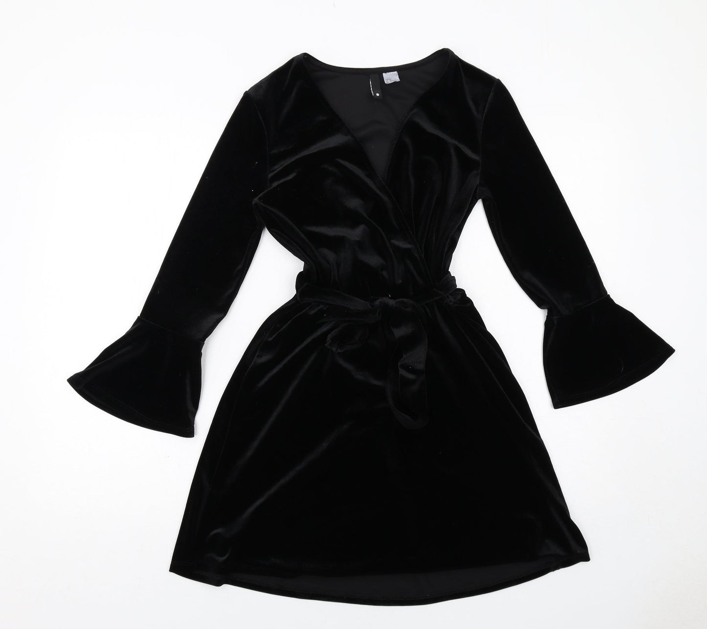H&M Womens Black Polyester A-Line Size 8 V-Neck Pullover
