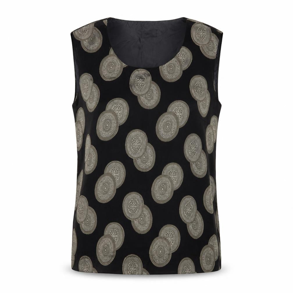 Motto Womens Black Geometric Polyester Basic Tank Size 10 Round Neck