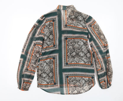 River Island Womens Green Geometric Polyester Basic Blouse Size 6 Round Neck