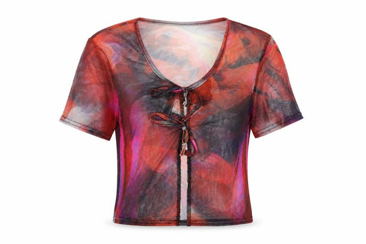 PRETTYLITTLETHING Womens Multicoloured Geometric Polyester Basic T-Shirt Size 8 Round Neck