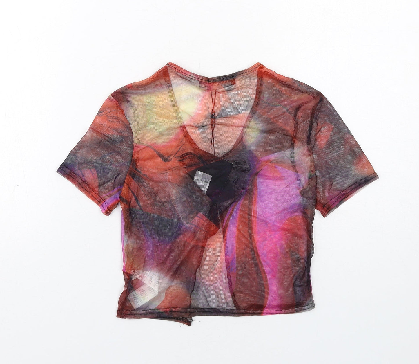 PRETTYLITTLETHING Womens Multicoloured Geometric Polyester Basic T-Shirt Size 8 Round Neck