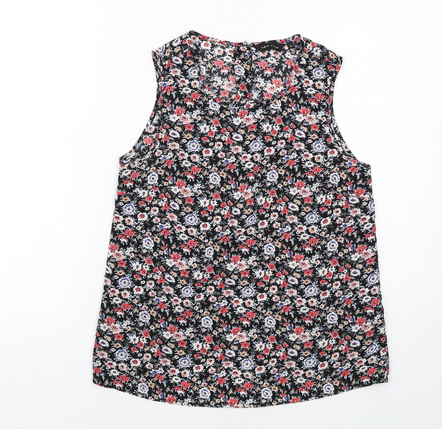 New Look Womens Black Floral Polyester Basic Tank Size 6 V-Neck