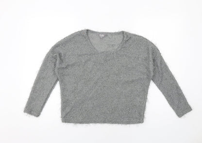 Fluid Womens Grey Round Neck Polyester Pullover Jumper Size XS
