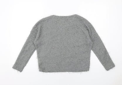 Fluid Womens Grey Round Neck Polyester Pullover Jumper Size XS