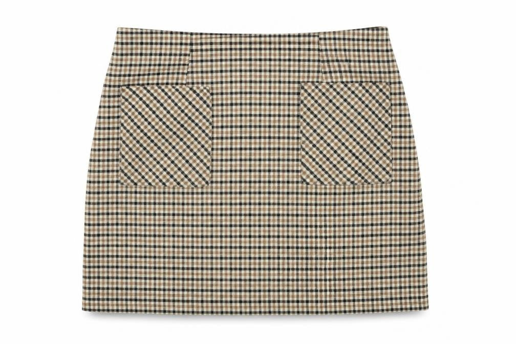 Cotton On Womens Beige Plaid Polyester A-Line Skirt Size M Zip