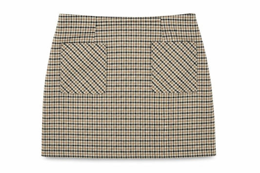 Cotton On Womens Beige Plaid Polyester A-Line Skirt Size M Zip