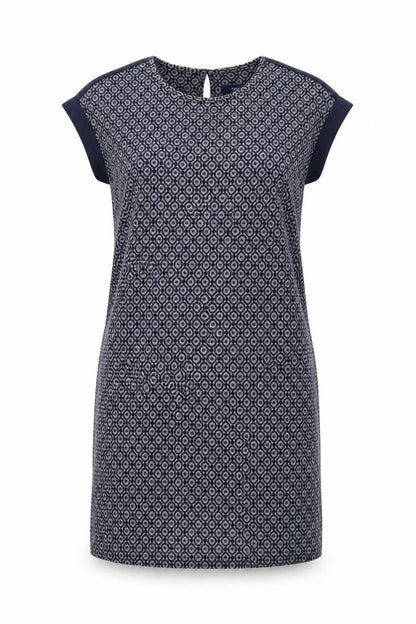 Next Womens Blue Geometric Polyester Shift Size 12 Round Neck Button