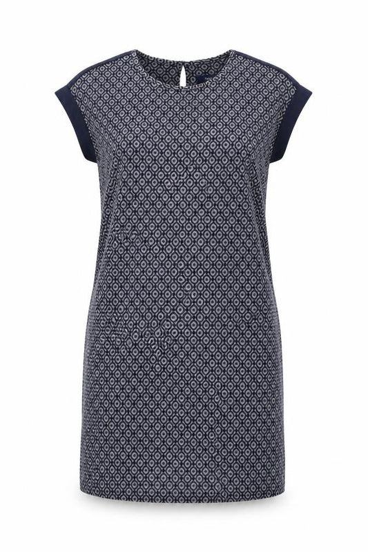 NEXT Womens Blue Geometric Polyester Shift Size 12 Round Neck Button