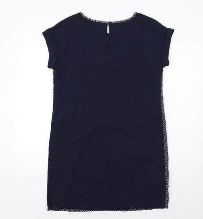 Next Womens Blue Geometric Polyester Shift Size 12 Round Neck Button
