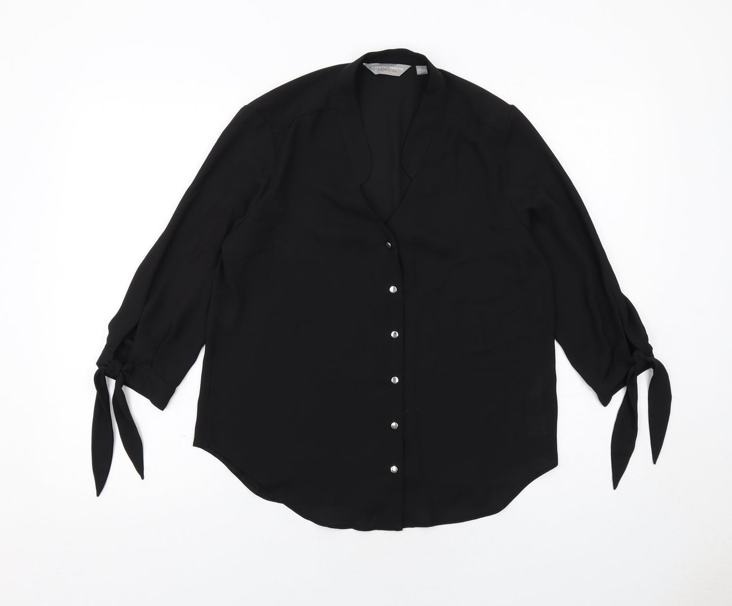 Dorothy Perkins Womens Black Polyester Basic Button-Up Size 10 Collared