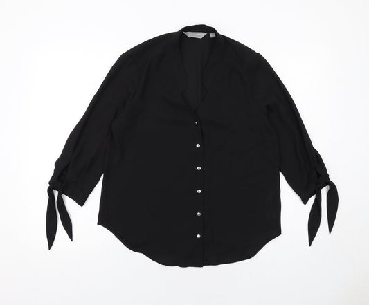 Dorothy Perkins Womens Black Polyester Basic Button-Up Size 10 Collared