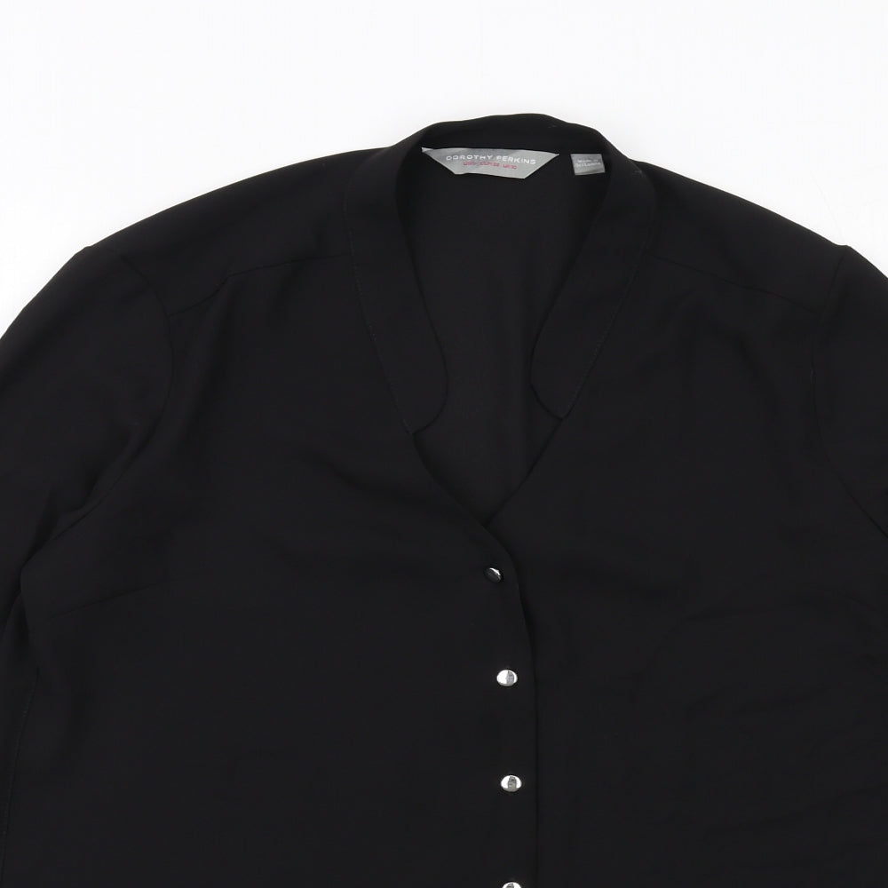 Dorothy Perkins Womens Black Polyester Basic Button-Up Size 10 Collared