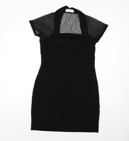 Wallis Womens Black Polyester Bodycon Size 12 Square Neck Zip