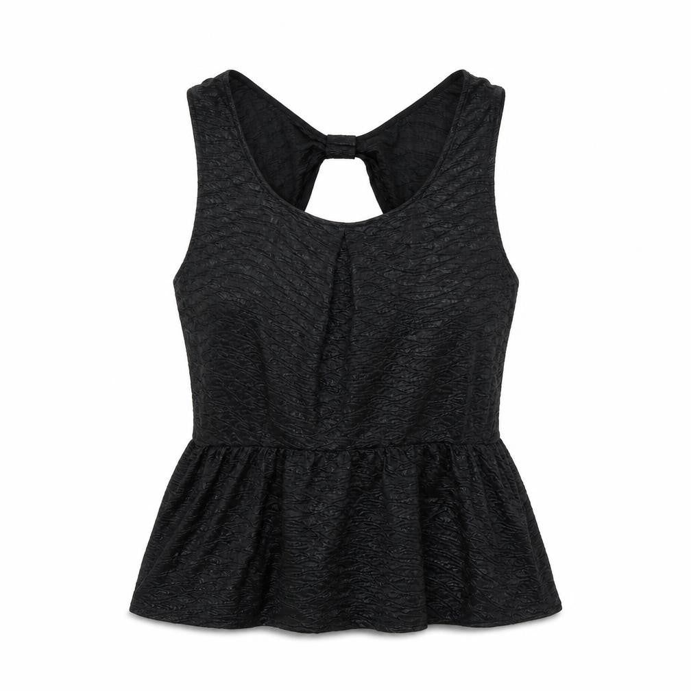 Oasis Womens Black Polyester Basic Tank Size L Boat Neck - Textured