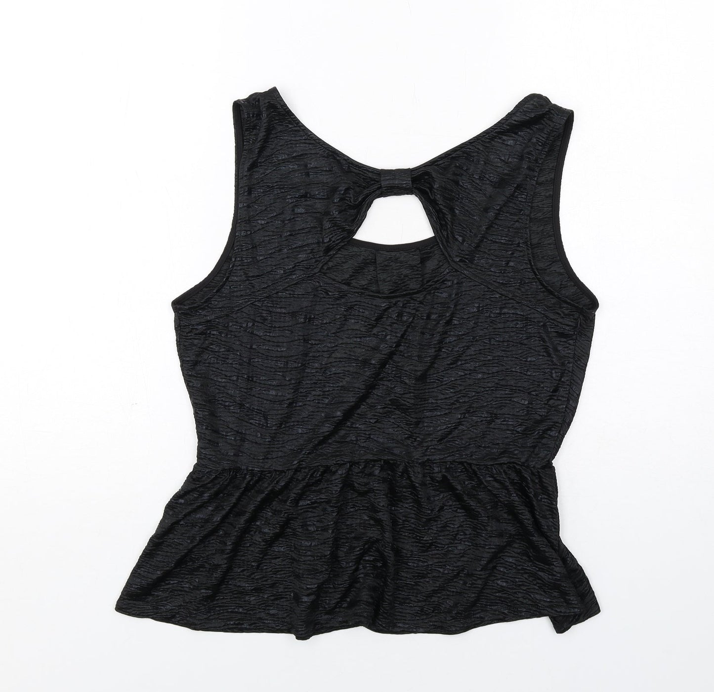 Oasis Womens Black Polyester Basic Tank Size L Boat Neck - Textured