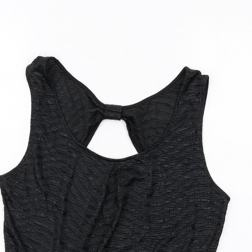Oasis Womens Black Polyester Basic Tank Size L Boat Neck - Textured