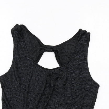 Oasis Womens Black Polyester Basic Tank Size L Boat Neck - Textured