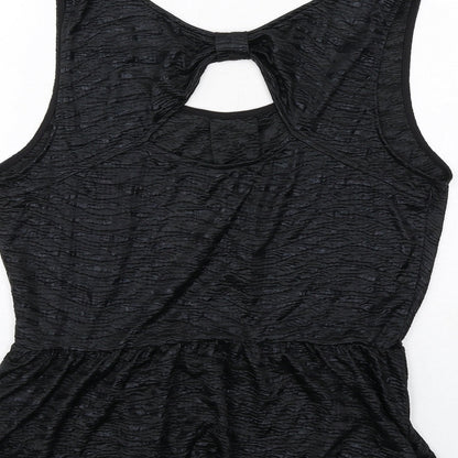Oasis Womens Black Polyester Basic Tank Size L Boat Neck - Textured