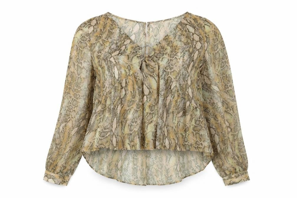 River Island Womens Beige Animal Print Polyester Basic Blouse Size 12 V-Neck - Snake Print