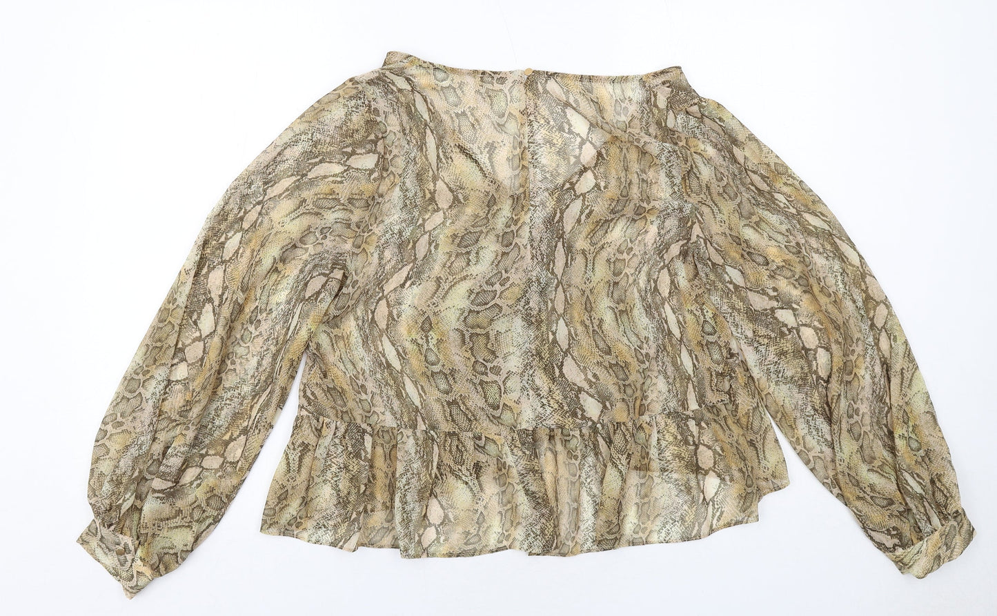 River Island Womens Beige Animal Print Polyester Basic Blouse Size 12 V-Neck - Snake Print